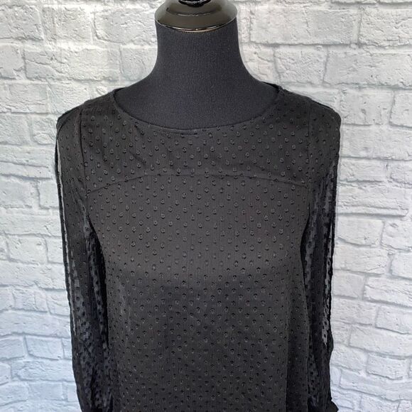 BCBGENERATION women XS sheer black Longsleeve top w/scallop cross back - Picture 2 of 10